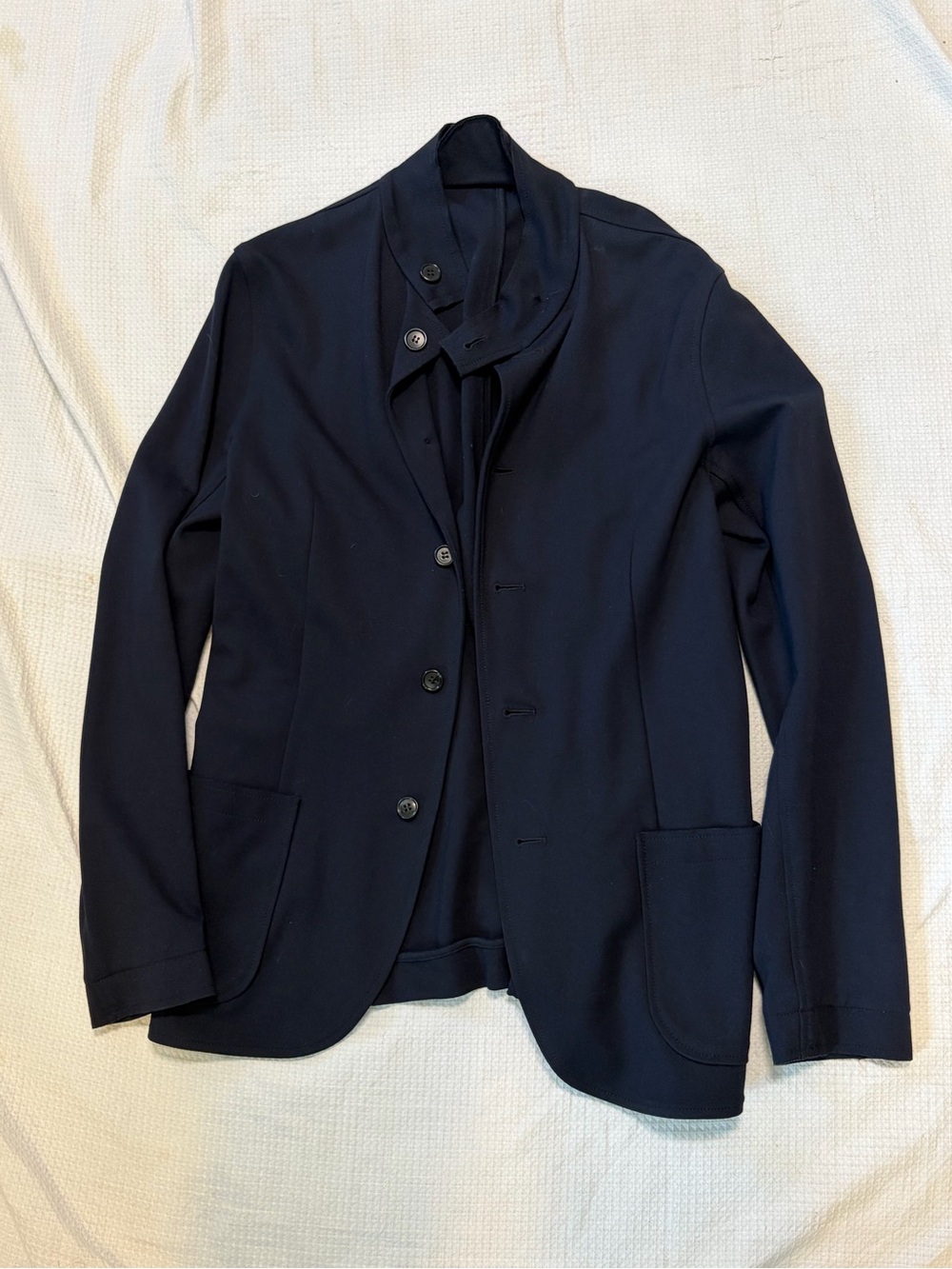 Armani Collezioni Men's Navy Knit Blazer Jacket - Classic Tailored Look